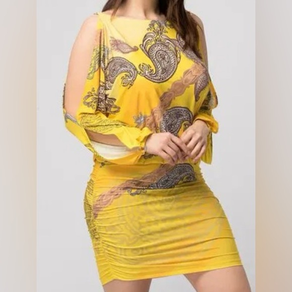 VENUS WOMENS YELLOW RUCHED DRESS SIZE L - Picture 1 of 10